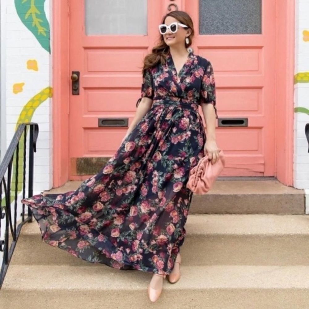 Gal Meets Glam Ashlynn Floral Chiffon Maxi Dress size 4US